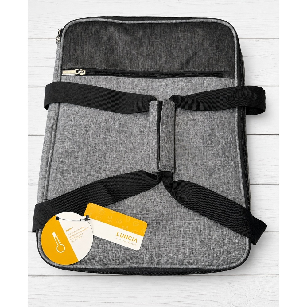 LUNCIA Insulated Casserole Carrier Gray Thermal Food Delivery Bag 16x11x3.5 NEW